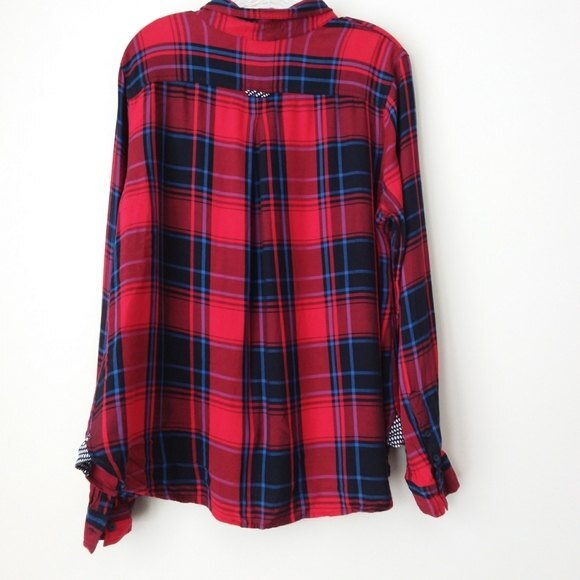 Como Vintage | Red Plaid Contrast Print Top - Picture 2 of 9